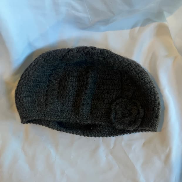 일본빈티지 하구미모리걸 코사지장미 핸드메이드 베레모혼방모자