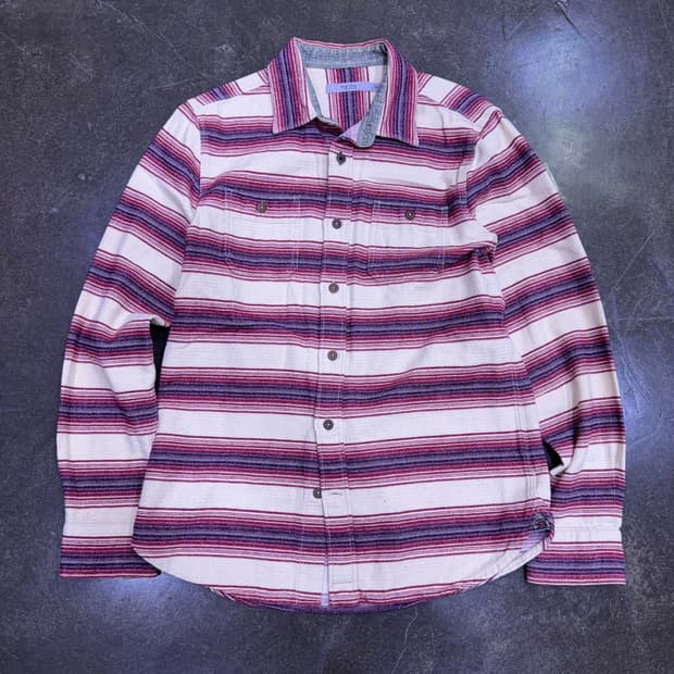 시리즈 에스닉 투포켓 스트라이프 베이지 레드 캐쥬얼 셔츠 100