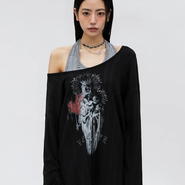 와이이이엘 빈티지 레이어드 오프숄더 탑