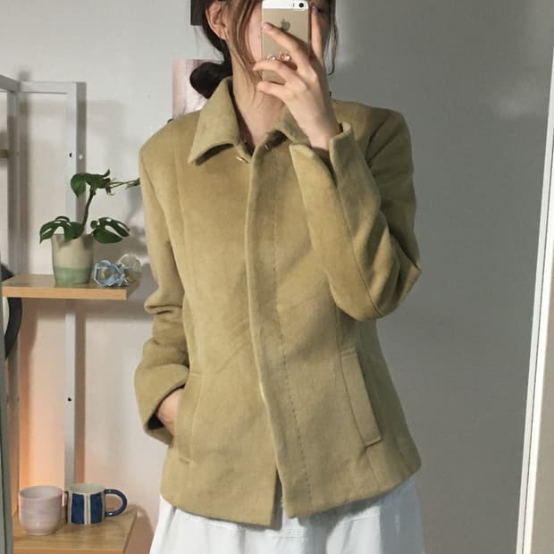 베이지 스티치 울 자켓