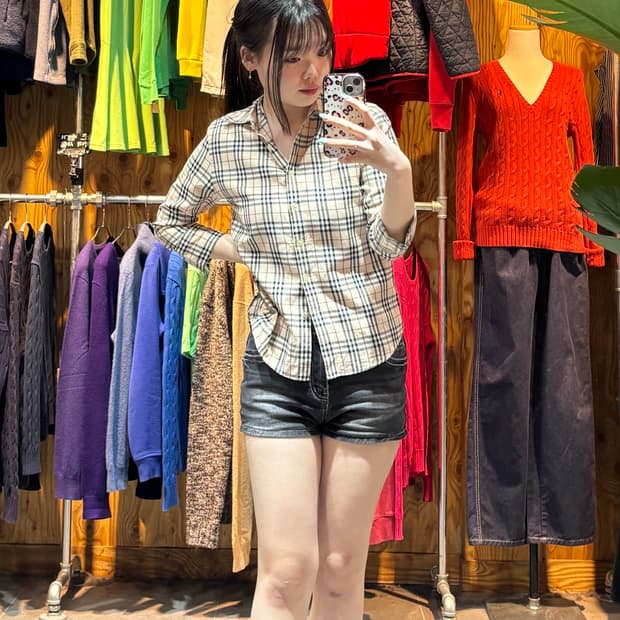 S 버버리 우먼스 노바체크 스크레치 코튼 셔츠 