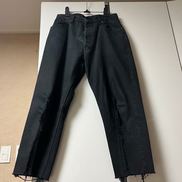 [M] 올드파크 크롭 배기진 블랙 데님 팬츠