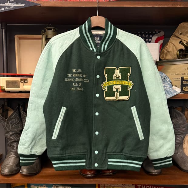 90s 하버드 오리지널 스포츠클럽 레더 바시티자켓 N855  