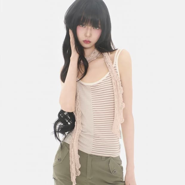 미레코 DOUBLE STRIPE CAMI CREAM