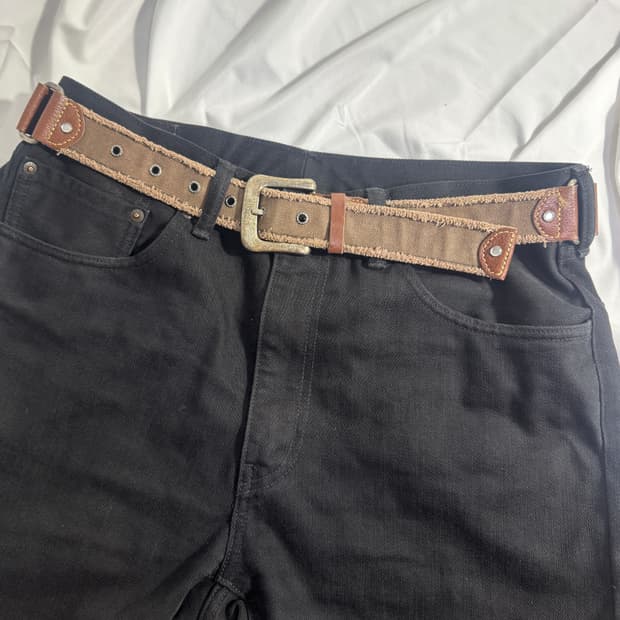 빈티지 스터드 레더 트리밍 캔버스 벨트 y2k