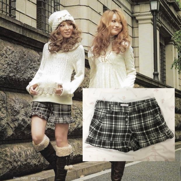 리즈리사 LIZLISA 고전 체크프릴 초코 반바지 큐롯팬츠 라떼갸루 히메