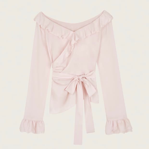 클리시어 블루밍 러플 랩 블라우스 핑크 디어 로지 쓰리타임즈 발렌타인