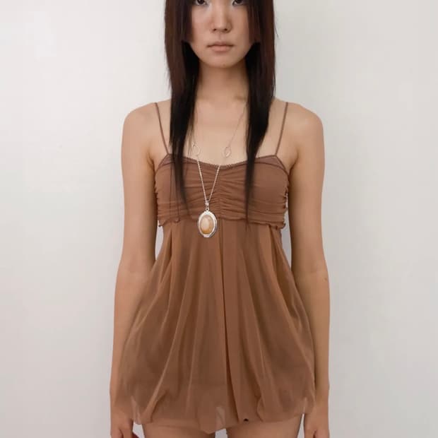 루즈슬립오버 메쉬 플러프 미니탑 모카