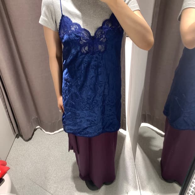 Deep blue lace slip dress