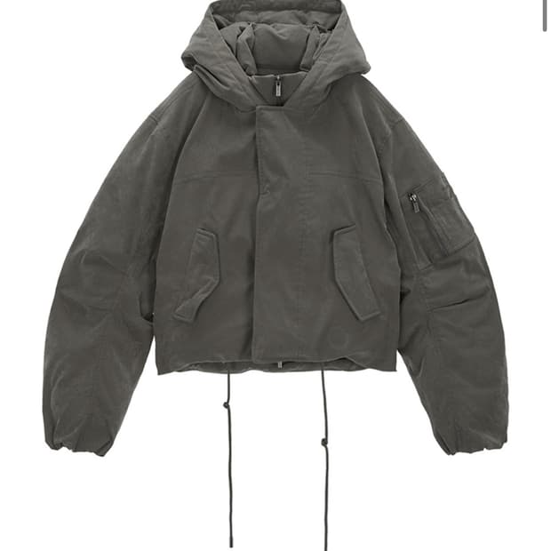 마뗑킴 후디 봄버 덕다운 점퍼 라이트 카키 야상패딩