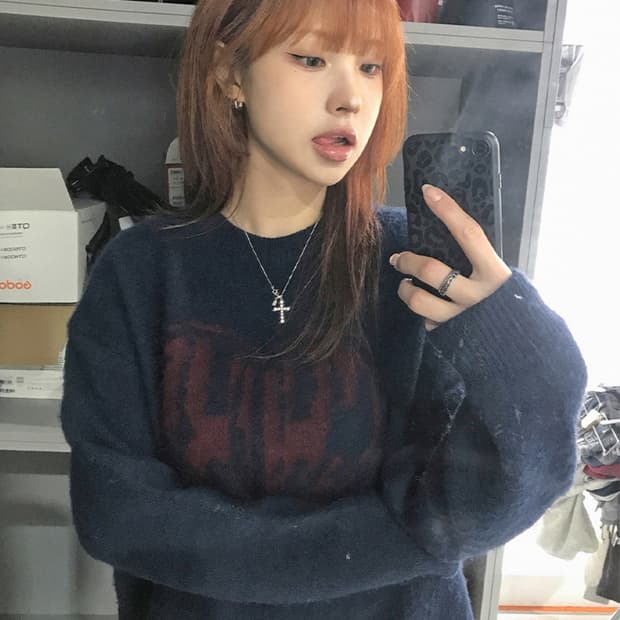 칙스 오버핏 라운드 니트 네이비