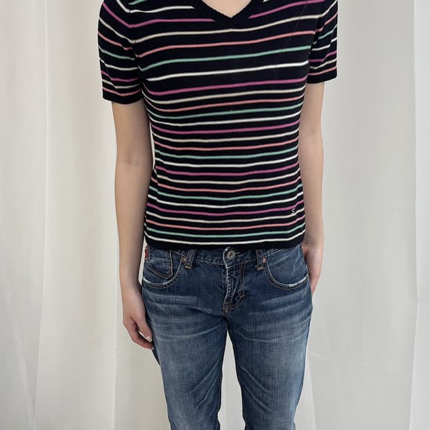 SONIA RYKIEL 비비드 스트라이프 반팔 풀오버