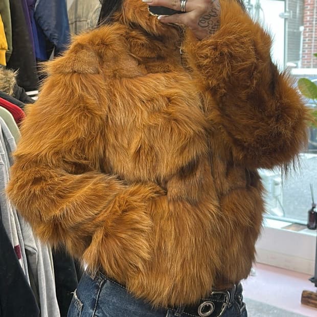 브라운/오렌지 컬러믹스 사가폭스 퍼자켓 집업M