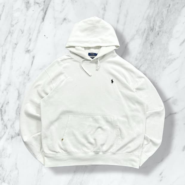 폴로 랄프로렌 포니 로고 화이트 후드티 XL