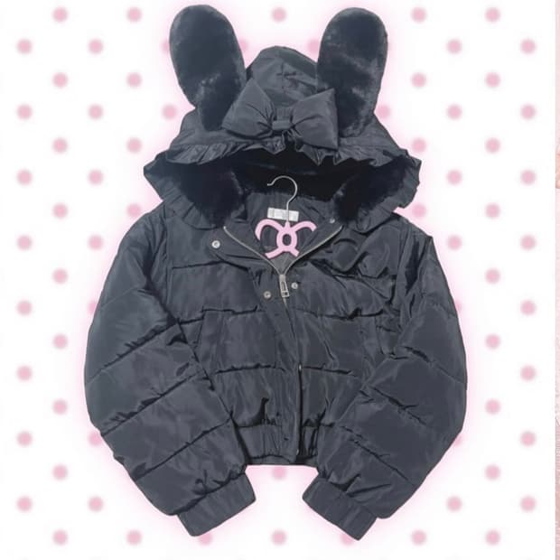 디어리 우사미미 퍼 블랙 패딩 빈티지 갸루