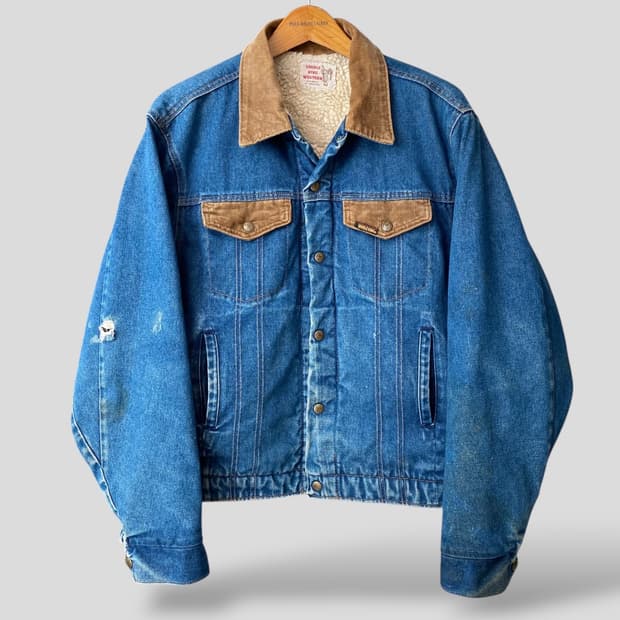 (L-XL)80s Saddle King Western 쉐르파 데님자켓