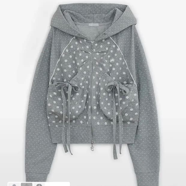 허그유어스킨 도트 빅 포켓 후드집업 그레이