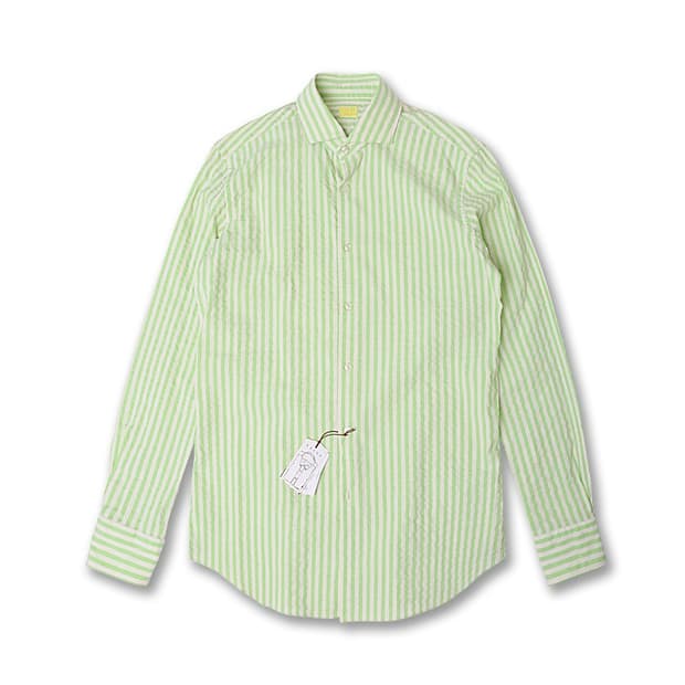 자쿠스 [Xacus] 라이트 그린 S/S 씨어서커 스트라이프 셔츠