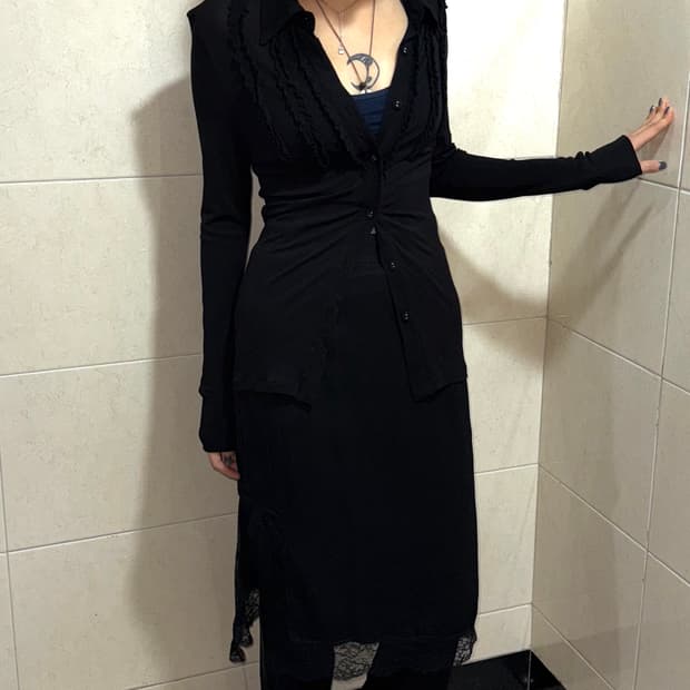 vintage black ruffle detail shirt  