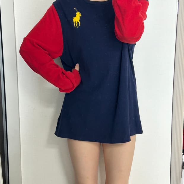 폴로 랄프로렌 네이비 레드 배색 롱슬리브