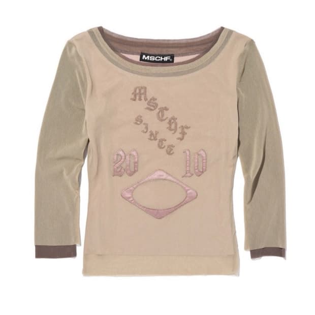 미스치프 보트넥 매쉬 탑 베이지