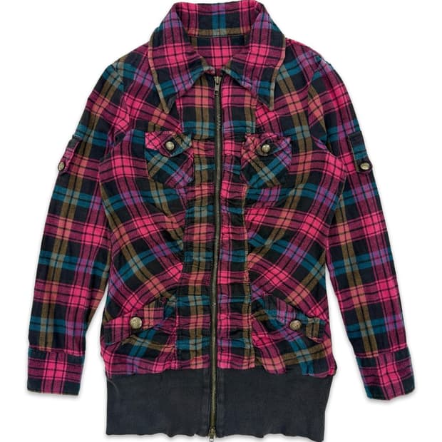 빈티지 팡크 셔링 체크 집업