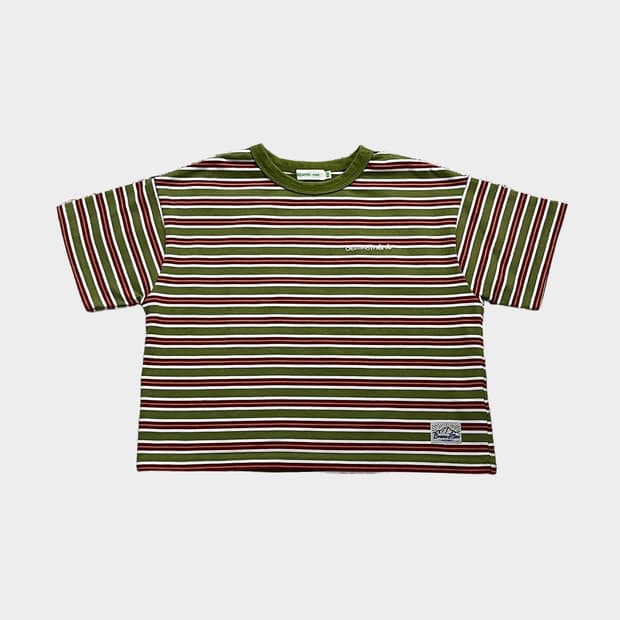 Beams mini 키즈 스트라이프 오버사이즈 크롭 반팔티