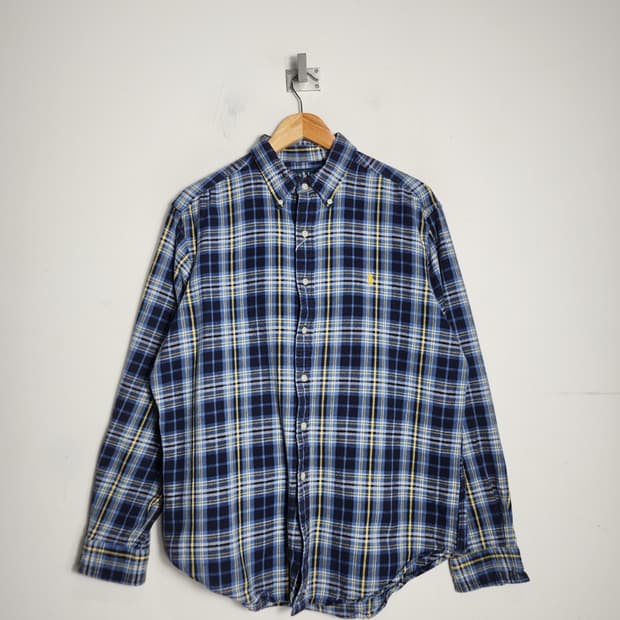 L 폴로 랄프로렌 클래식핏 옐로우포니 블루  체크 셔츠