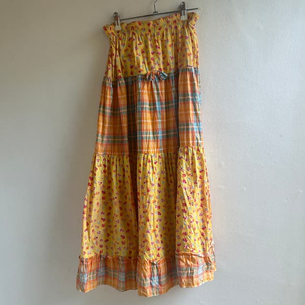 꽃 체크 스커트