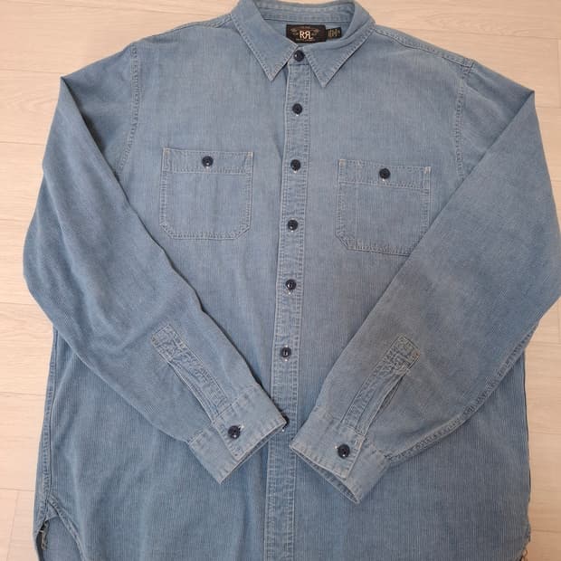 XL RRL 인디고 샴브레이 와바시 스트라이프 워크 셔츠 블루