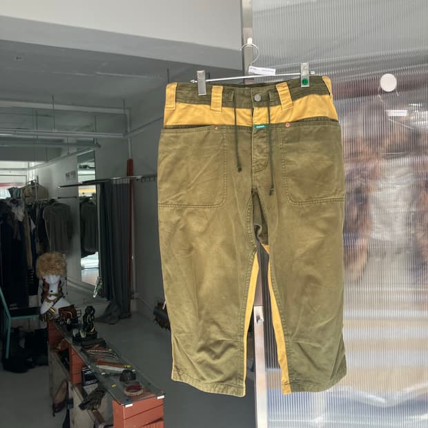 배색 카프리 배기 팬츠