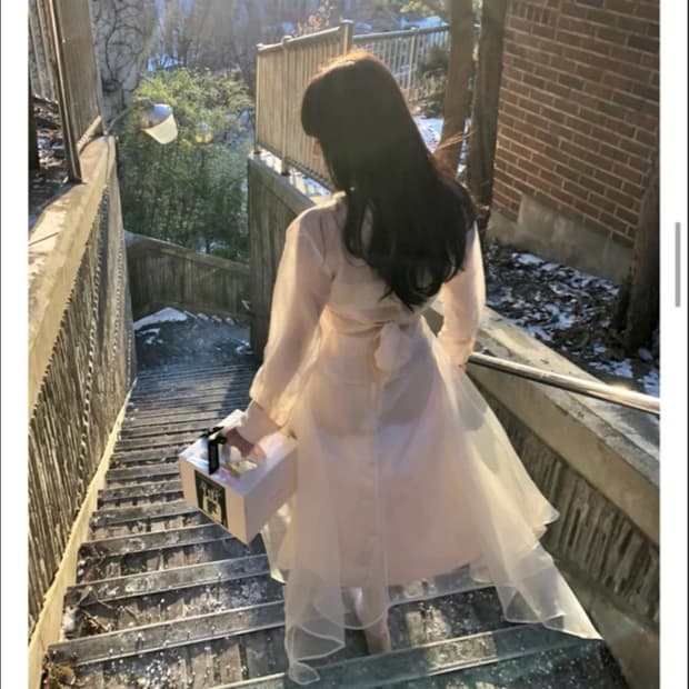 클라우드이모션 언발 오간자 롱스커트 아이보리