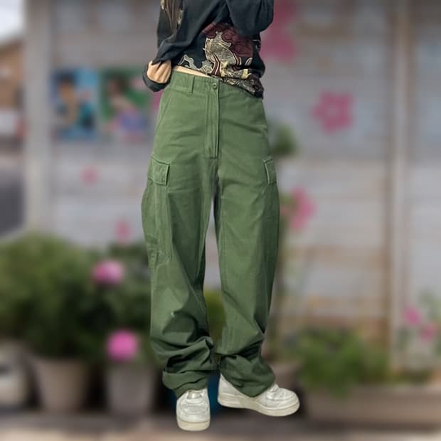 카키 카고 워크 팬츠