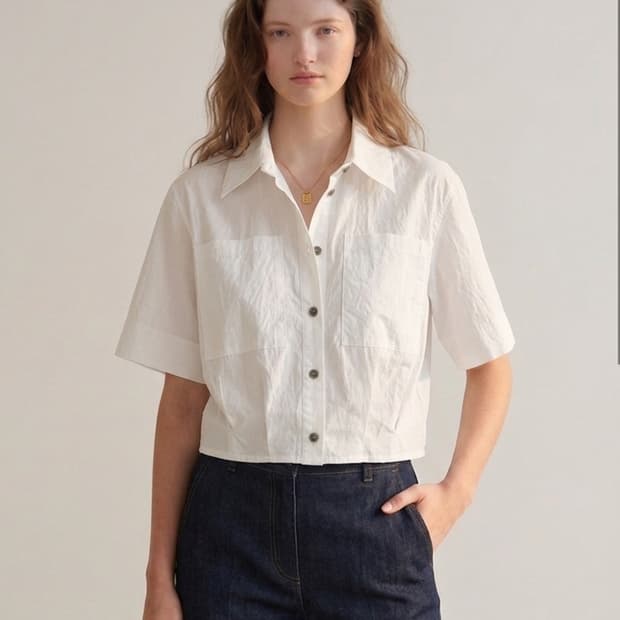 보브 자카드밴딩 햄 블라우스 66사이즈