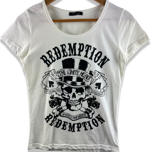 JPN 스컬 프린팅 딱붙티셔츠2570