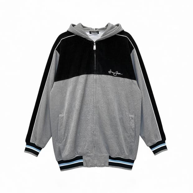 KR VINTAGE 벨벳 후드집업 스트라이프 시보리 디테일 그레이