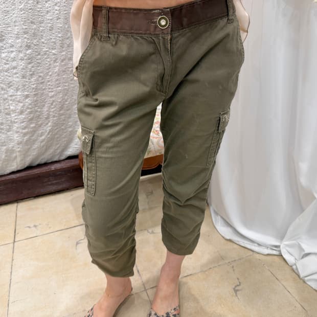 Olive Shirred Capri Pants
