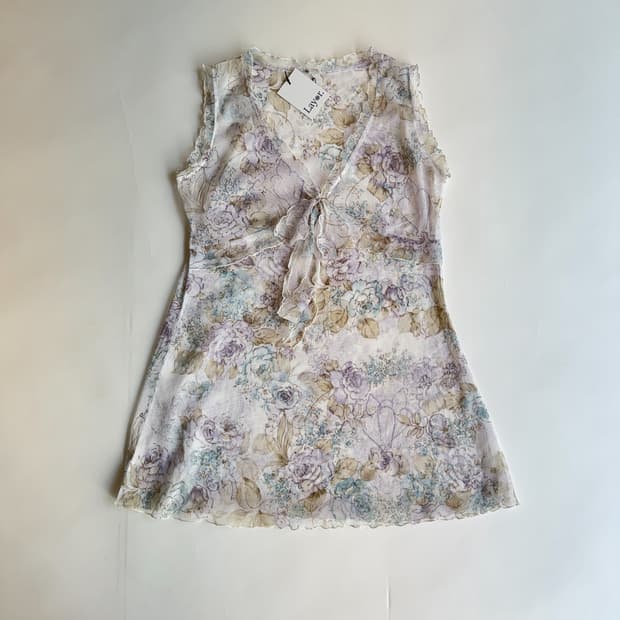 Floral Mesh Tie-Front Vest