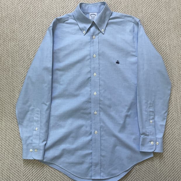 브룩스브라더스 솔리드 블루 버튼다운 서츠 