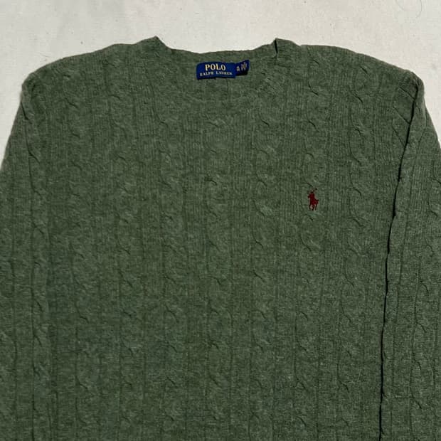 XL 폴로랄프로렌 메리노 울 그린 케이블 니트