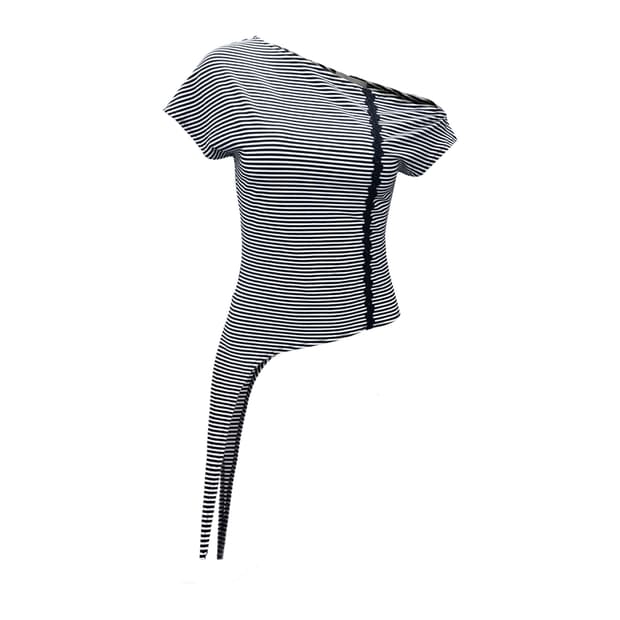 0104 unbalance lace top, stripe