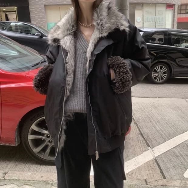 lonslan 하이넥 리버시블 퍼자켓 