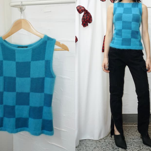 Bold blue check vest