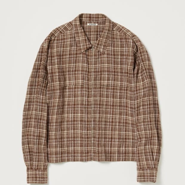 오라리 체크 린넨 실크 블루종 자켓