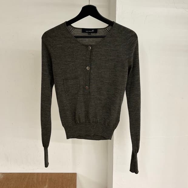 이자벨 마랑 카키 그레이 크루넥 버튼업 울 가디건