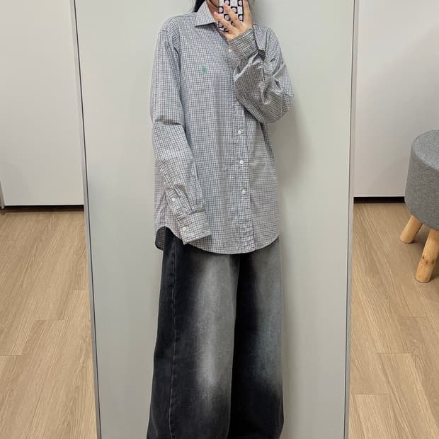 폴로 랄프로렌 카키 포니 연보라 체크 셔츠 남방