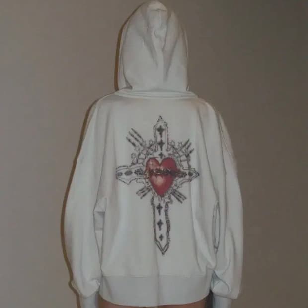 스컬프터 세인트 비즈 후드집업 더티화이트