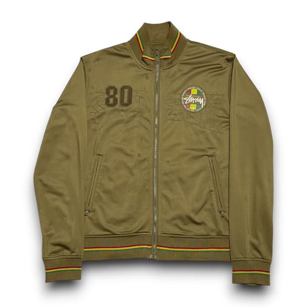 00's Stussy 라스타 컬러 자수 로고 카키 트랙 자켓 