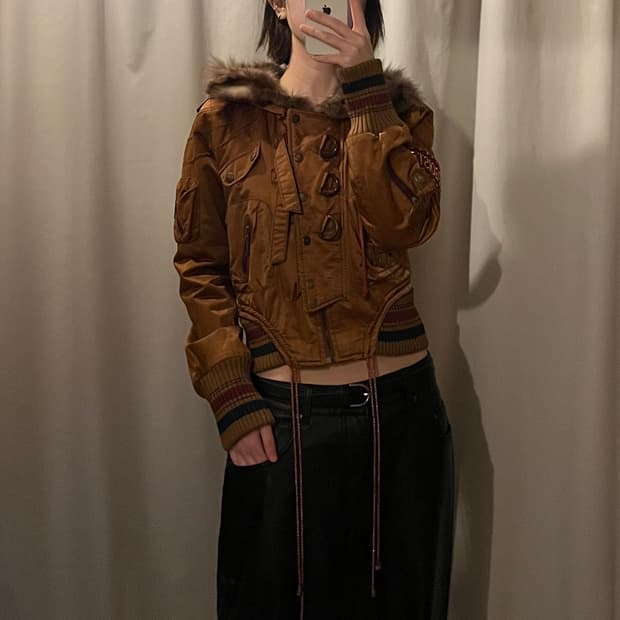 에고이스트 퍼 후드 숏 자켓