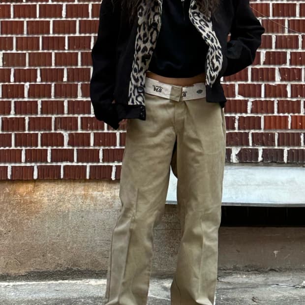 레오파드 자켓 폴로 크롭 니트 디키즈874팬츠 코디